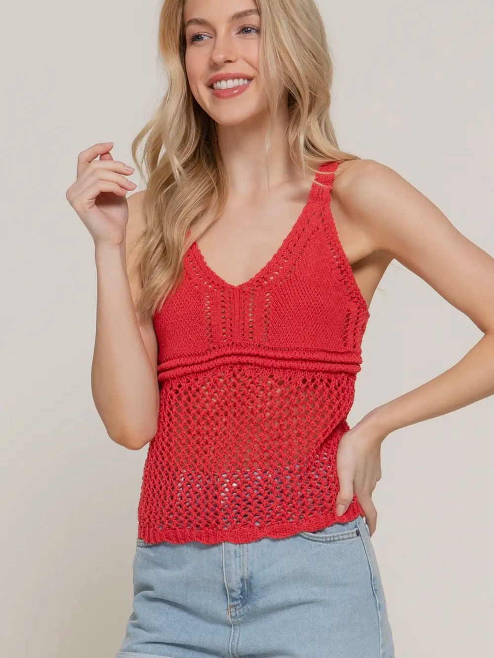 Women’s Red Crochet Knit Tank Top